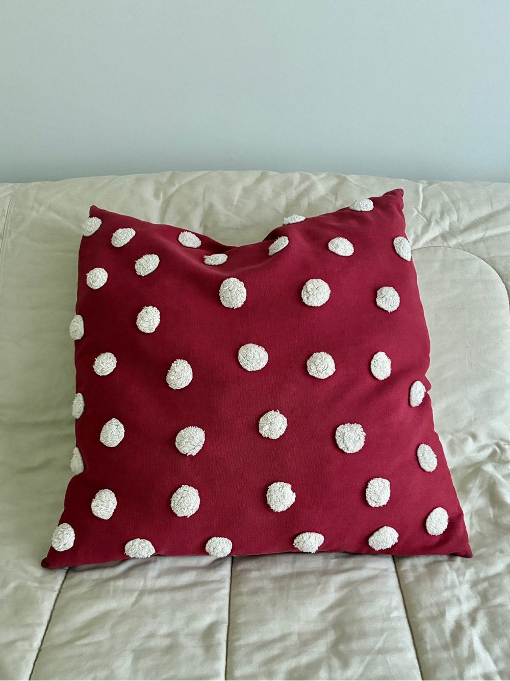 Large Square Polka Dot Accent Pillow Red Off-White 23” x 23”